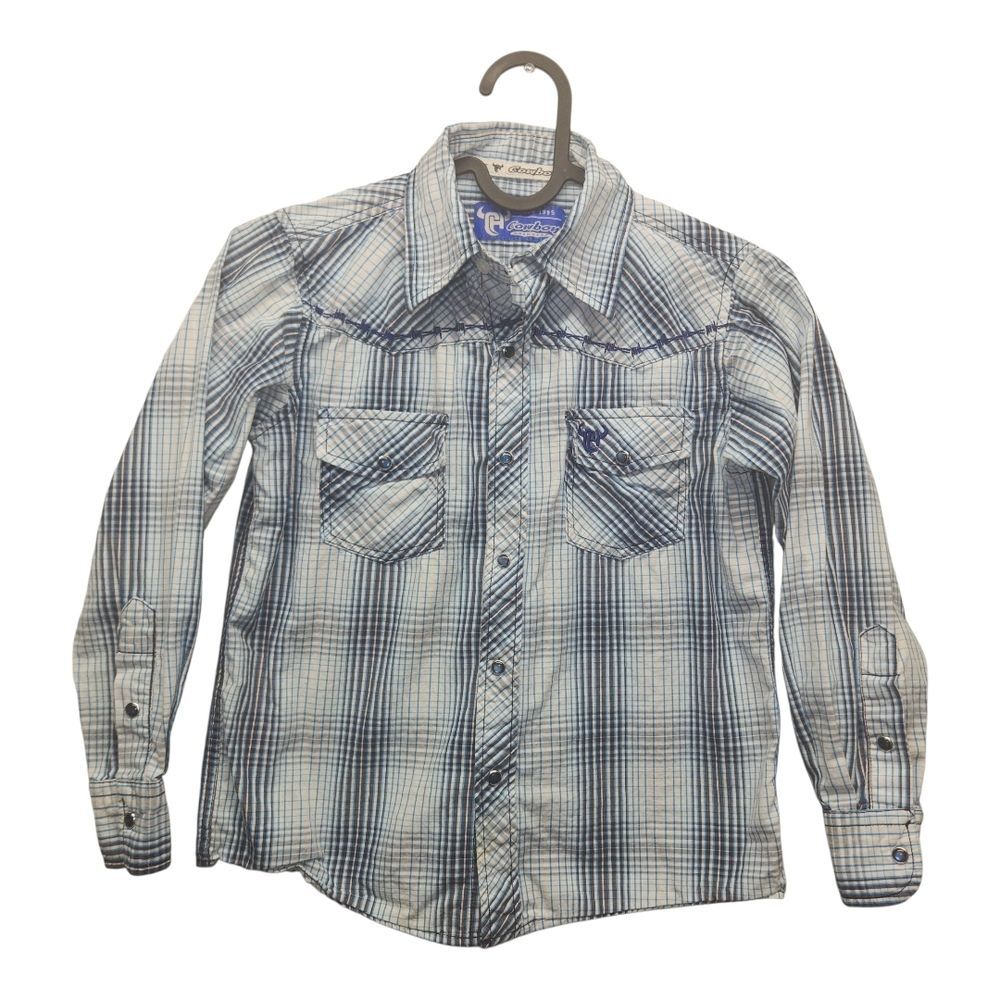 Cowboy Hardware Pearl Snap Western Shirt Boys Small 6 Barbed Wire Embroidery